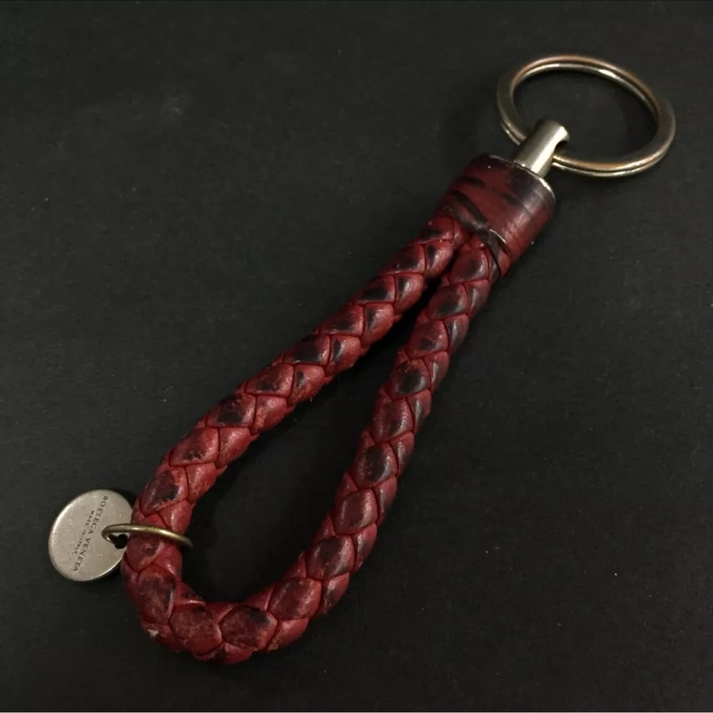 Bottega Veneta Intreccio Leather Keychain with Metal Ring